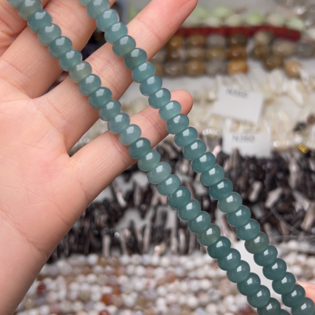 玛瑙/玉髓合金珠宝半成品N456。8mm蓝水玉算盘珠一条