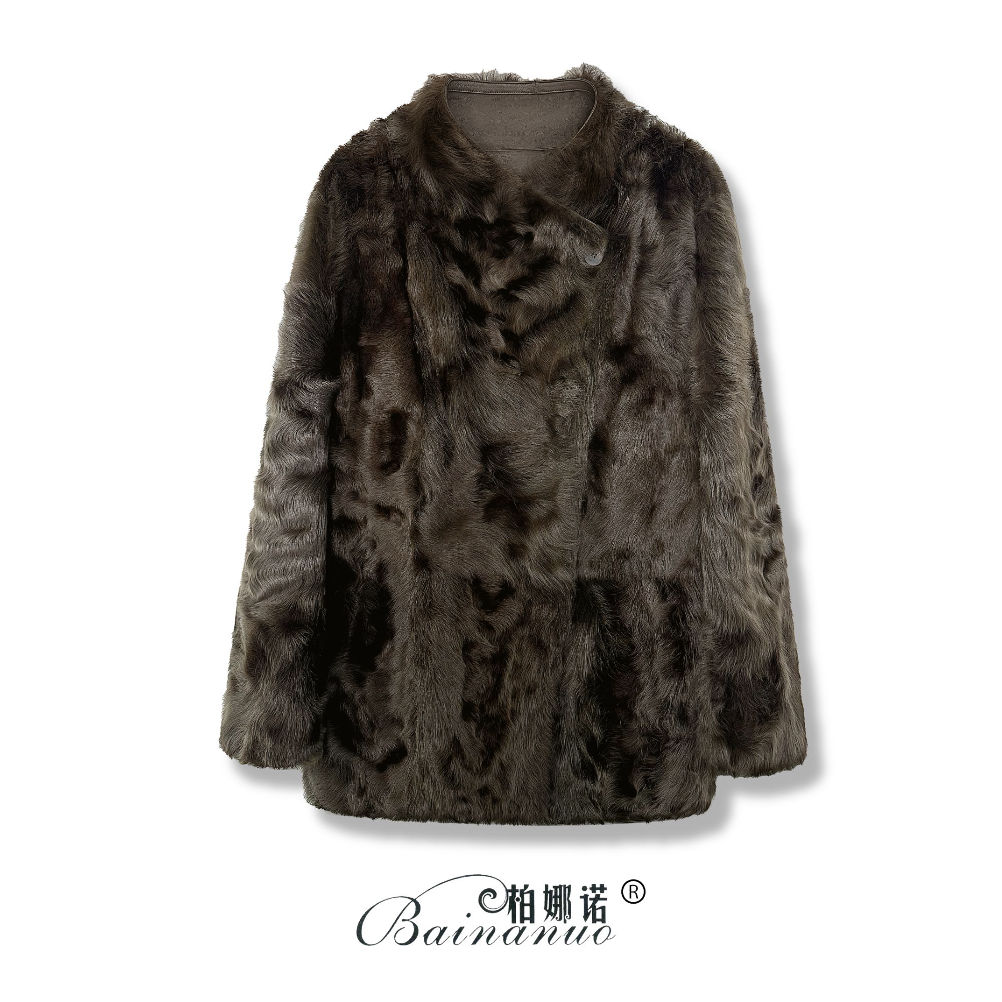 柏娜诺  2025新款两面穿长款荡领小湖羊羊皮羊毛一体秋冬中长外套