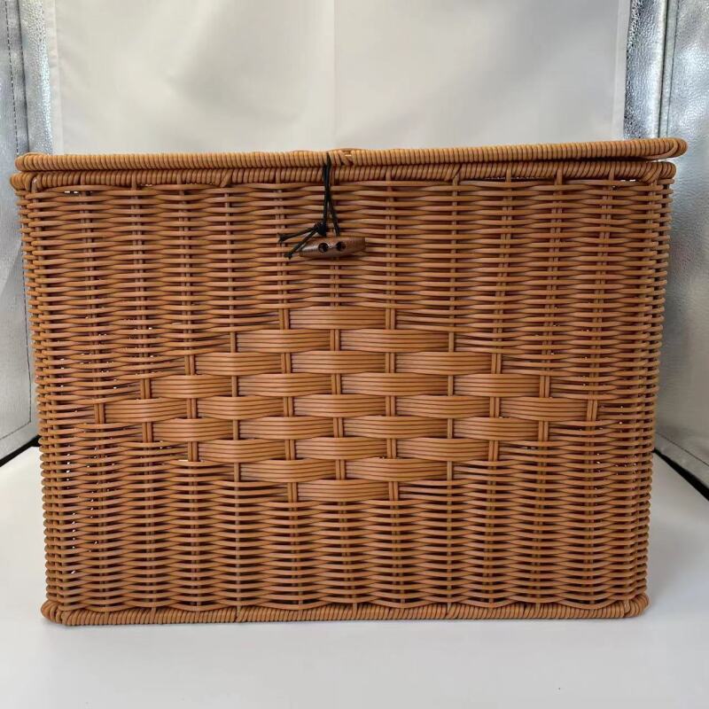 A158棕色大号加固带盖收纳篮收纳筐手工编织40*30*30