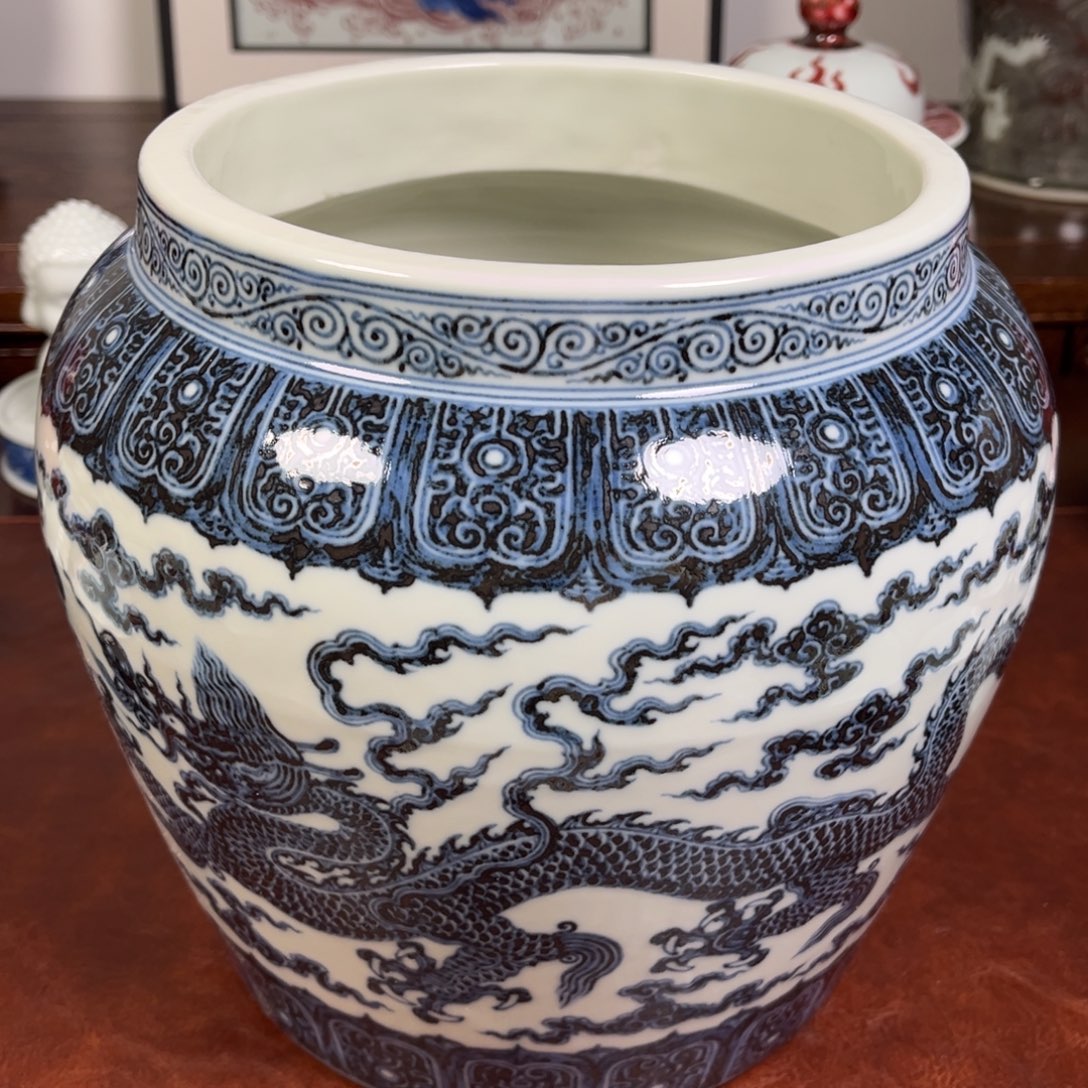 柴窑青花双龙缸缸缸缸