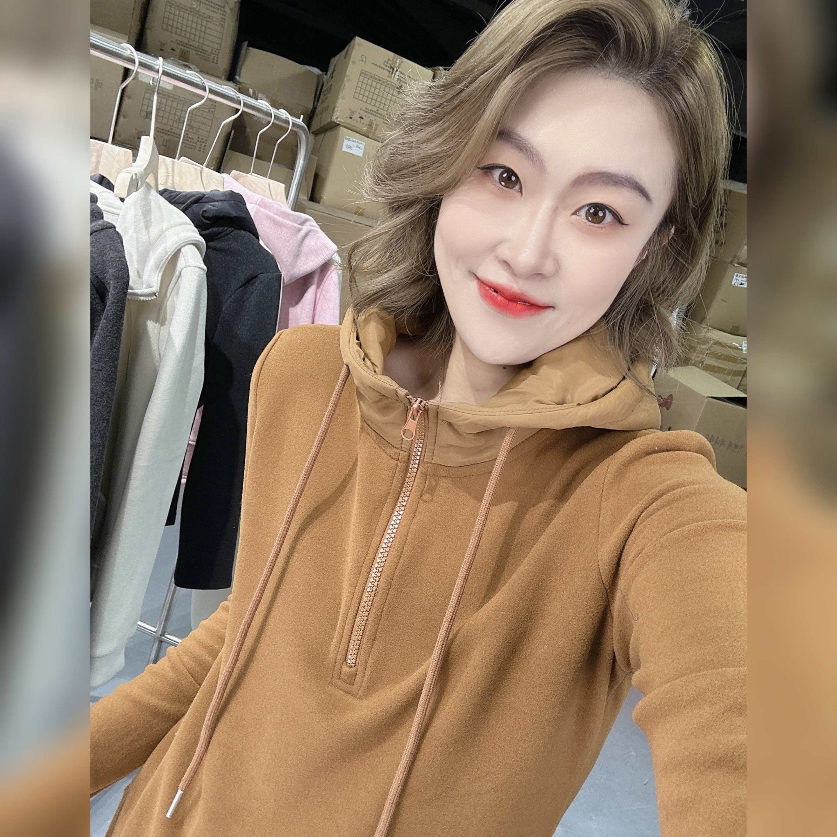 【Mm】冬季新款双面暖绒修身显瘦羊毛绗棉连帽打底衫-2616