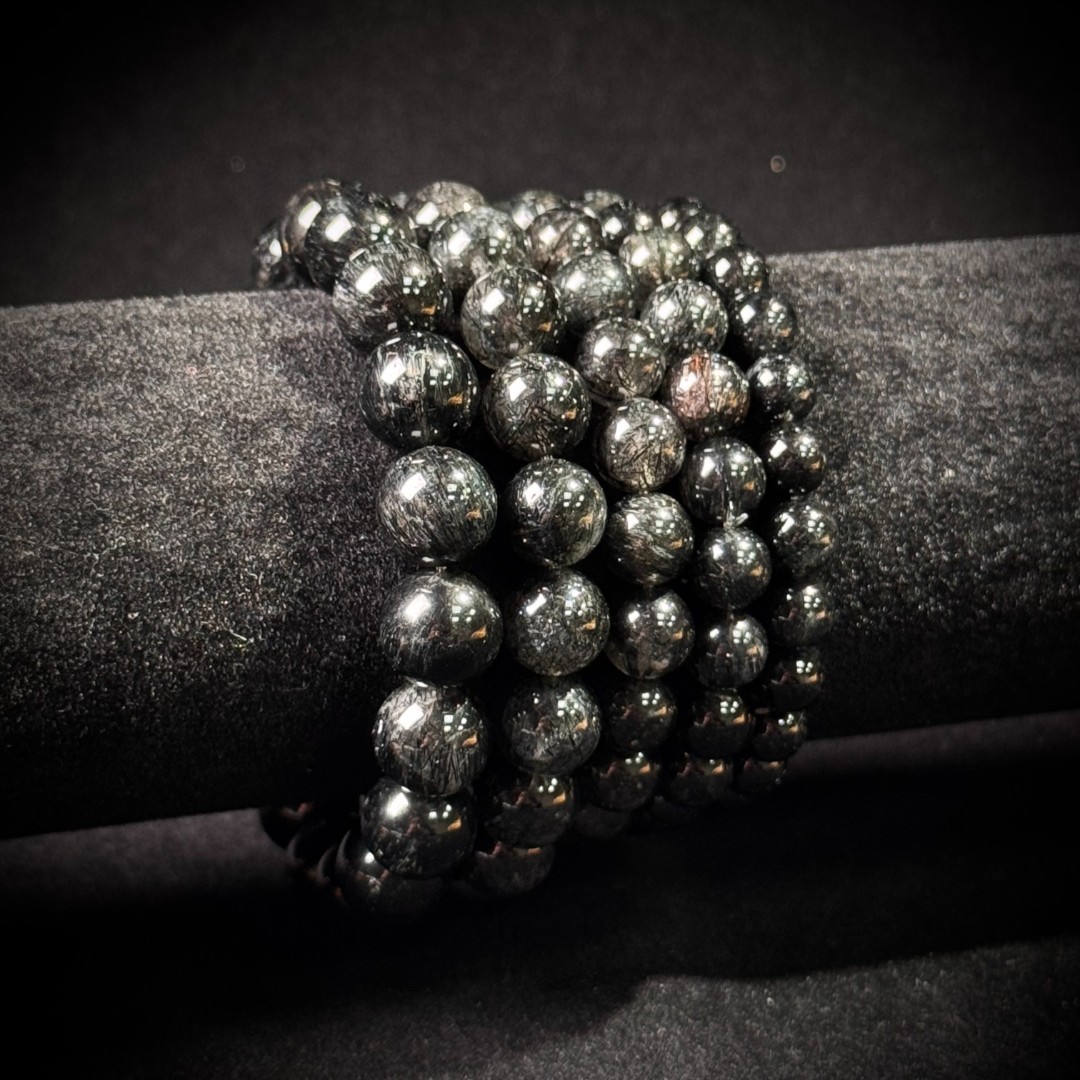 S2729【貝勒爺】（暗夜黑洞）黑发水晶素圈手串（多样性发其一）