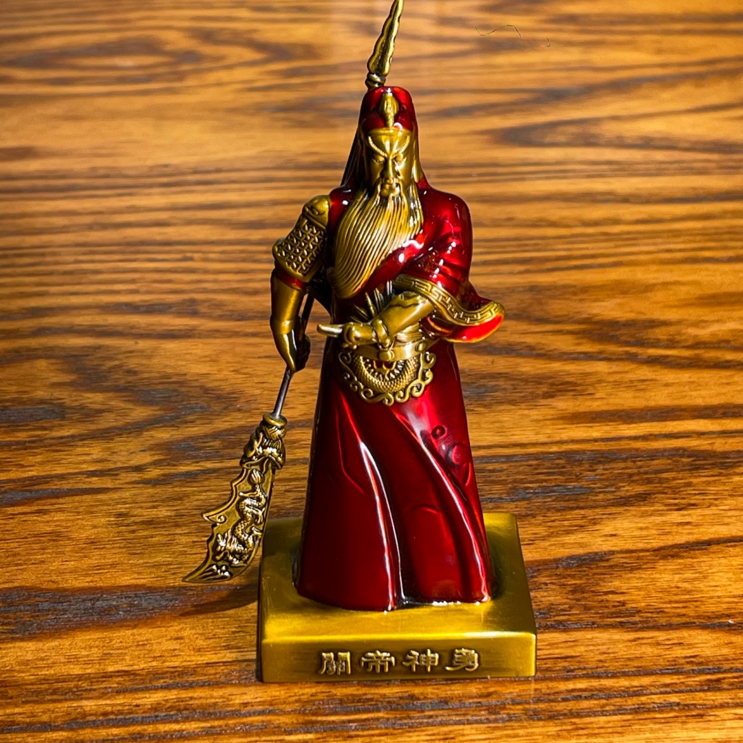潮关公拖印红绿战袍关公青龙偃月刀像摆件工艺品手工关羽武财神像