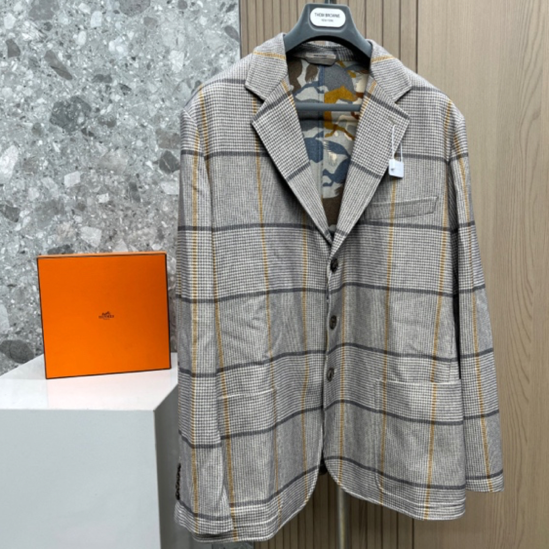 未使用 Hermes/爱马仕 男款格纹单西西服