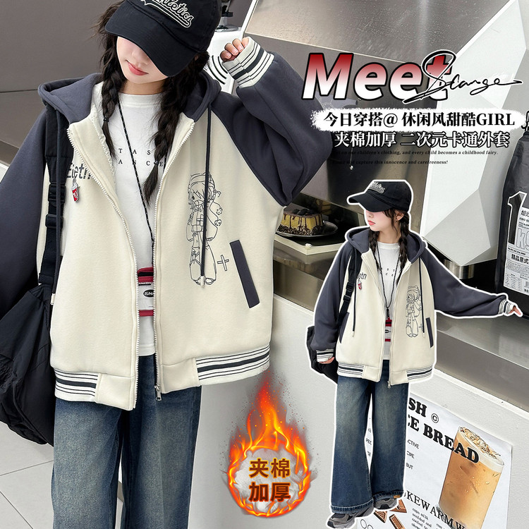 女童秋冬款韩版休闲加棉加厚外套女大童洋气时髦儿童秋装棒球服潮