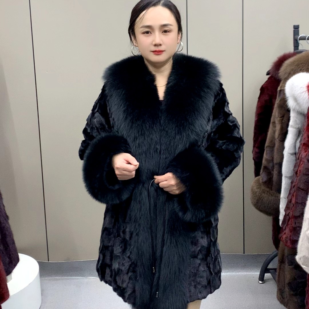 80衣长新款时尚百搭气质女士中长款貂皮外套