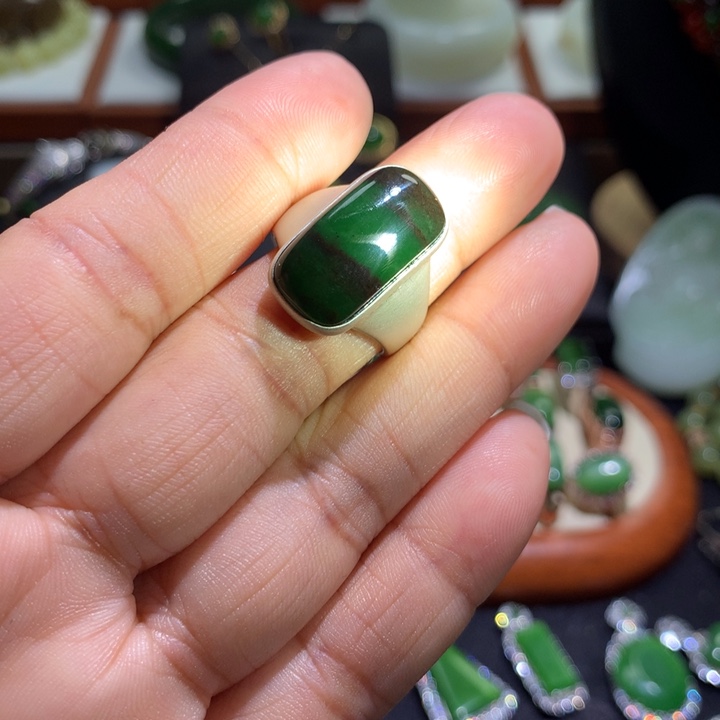 和田玉戒指银S925镶嵌