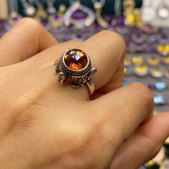 水晶戒指银S925镶嵌天然水晶戒指