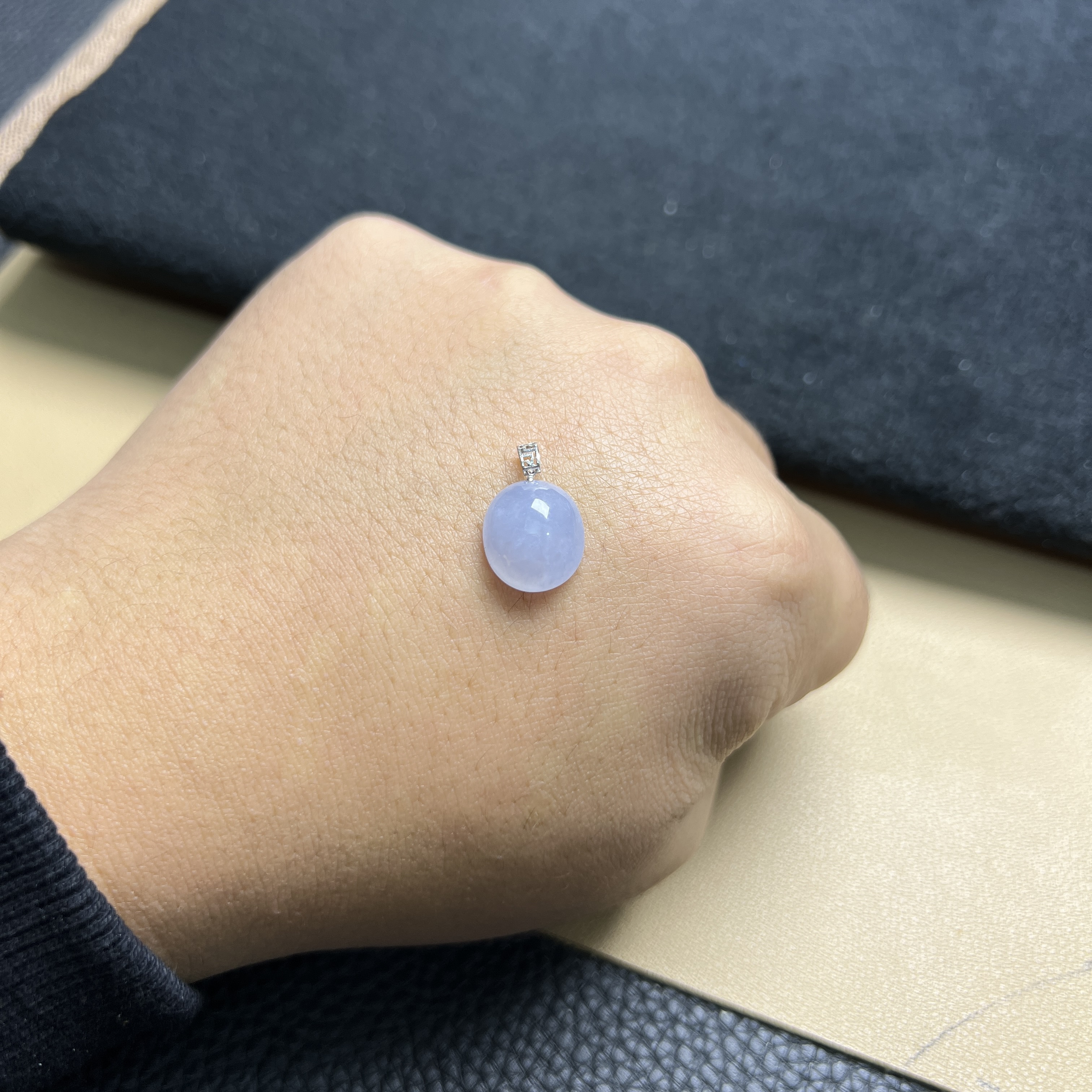 翡翠蛋面吊坠满紫冰种水头好18K平安圆满伴高贵精致素款