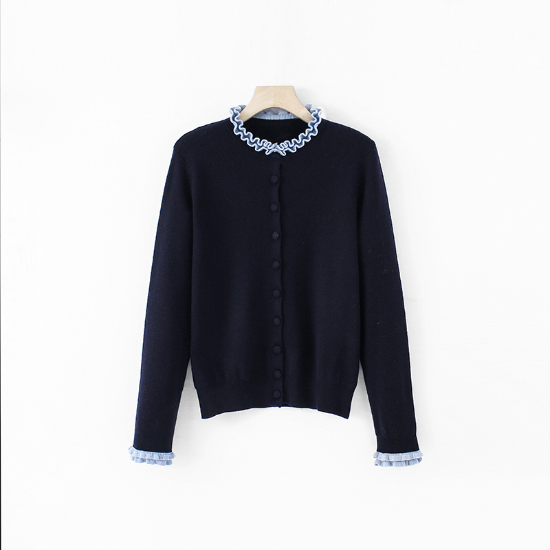 小香风长袖短款时尚百搭黑色圆领GG-25300