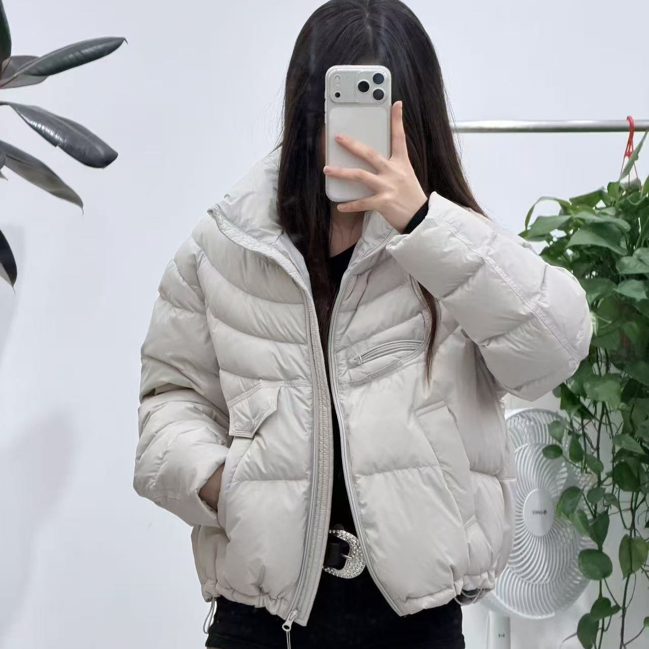 白鸭绒外套 女休闲风拼接厚款短款纯色宽松百搭秋冬连帽