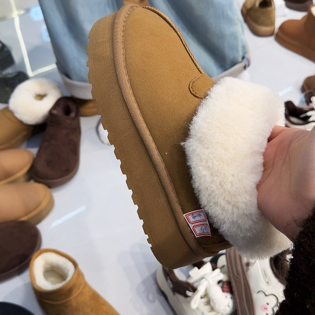 黄牛剖层皮革松糕鞋9903毛圈黄色37码