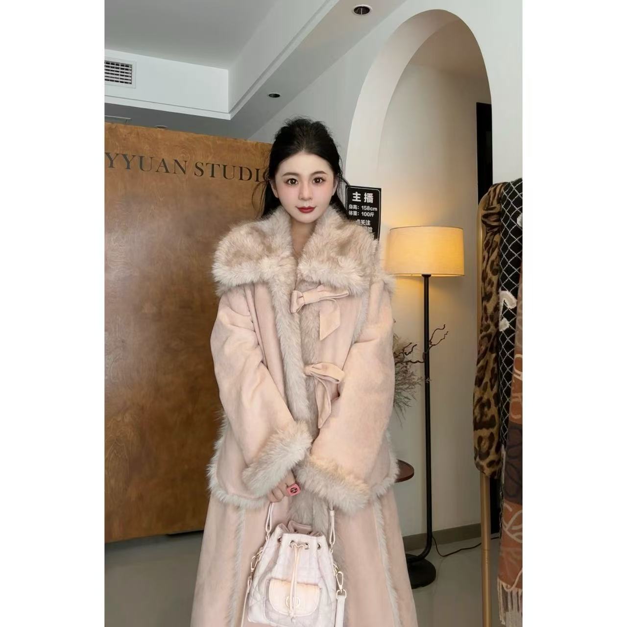 【媛媛专属】蝴蝶结大袖长款外套翻领秋冬短外套女韩版保暖-2882