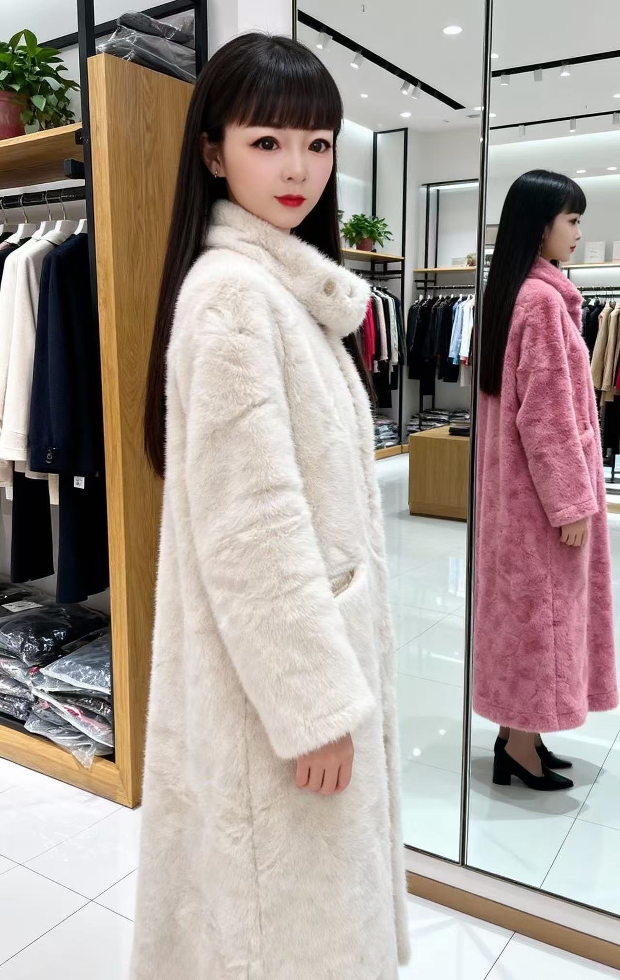 人造皮草 2303街调女装J4W2303长款毛毛外套宽松风冬季冬款加厚