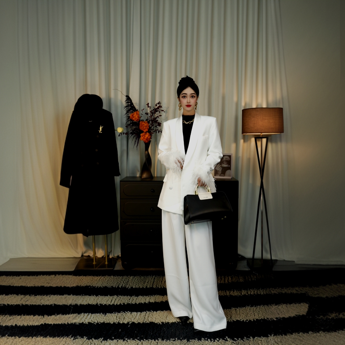 QIANTAI【白月光】高奢休闲气质显瘦女士西装套装宽松轻奢套装