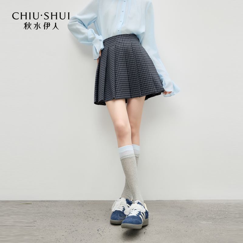 【小铃铛专属】秋水伊人细格纹裙子秋季A字版型半身裙625307E090109