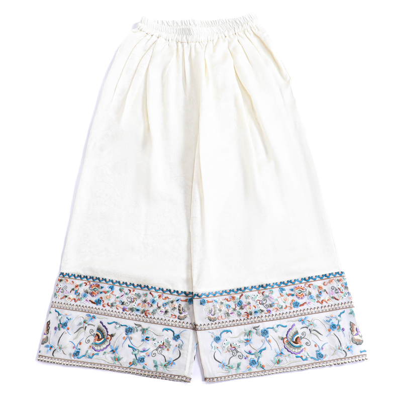 「梦蝶」乐锦坊复古中国风原创手工设计感百搭中式长款汉服绣花裤子