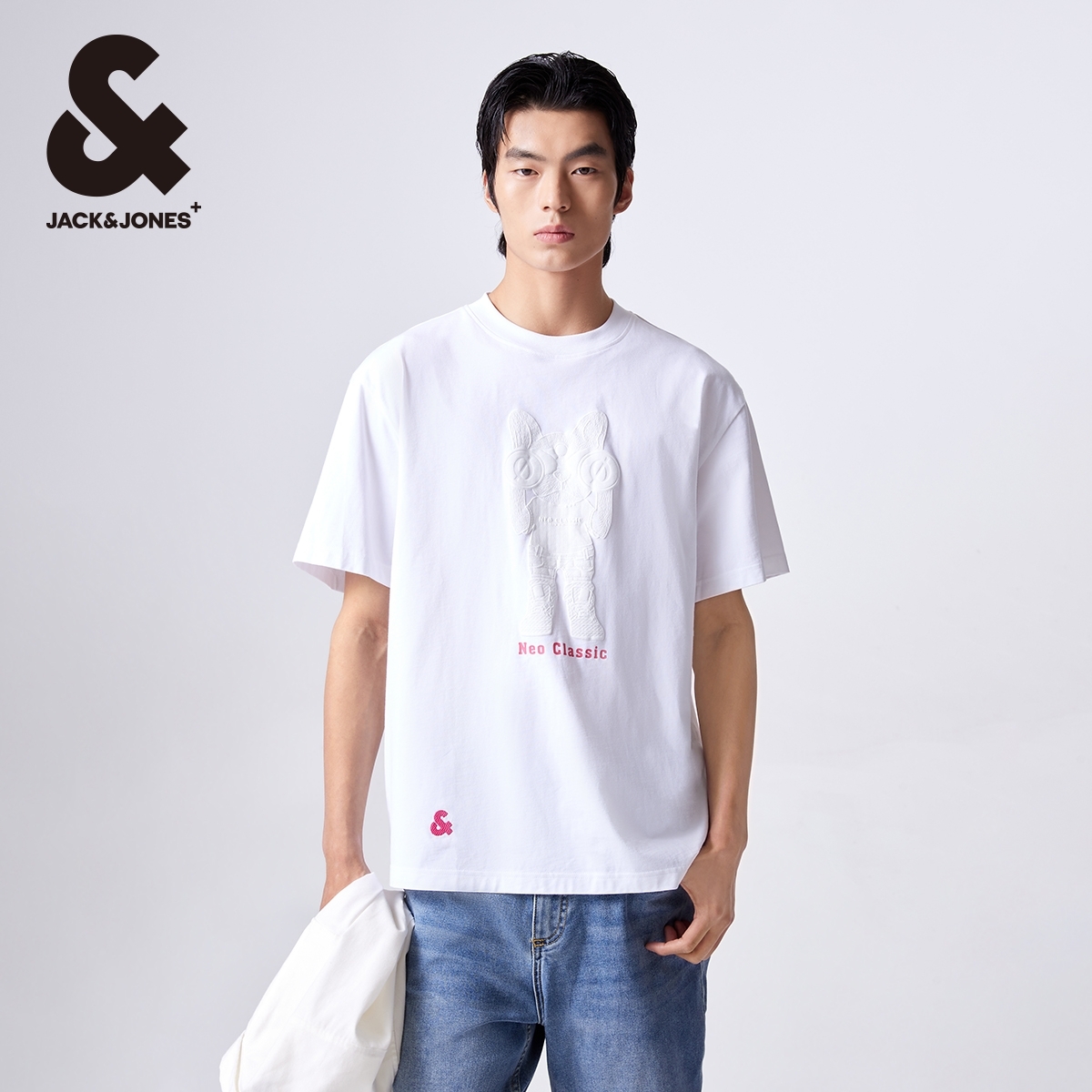 【年中钜惠】杰克琼斯夏季新款男士白色圆领胶印潮流T恤
