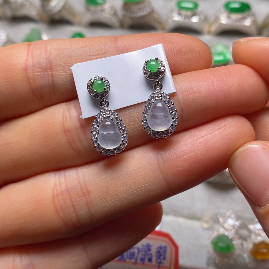 翡翠耳饰银S925镶嵌耳饰