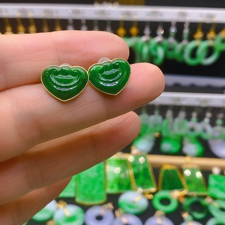 翡翠耳饰18K金镶嵌耳坠