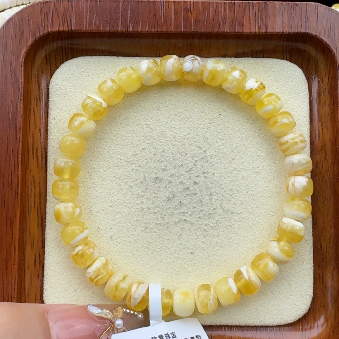未镶嵌琥珀手链7mm金白精工极限弧