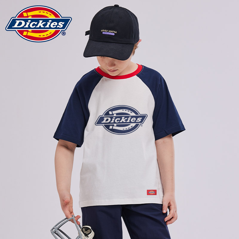 Dickies童装儿童t恤短袖男童2025新款夏季纯棉体恤小童撞色打底衫