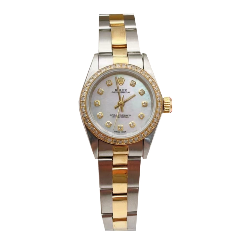 95新 Rolex/劳力士 25mm劳力士 后盘后镶钻18K间金自动机械女士