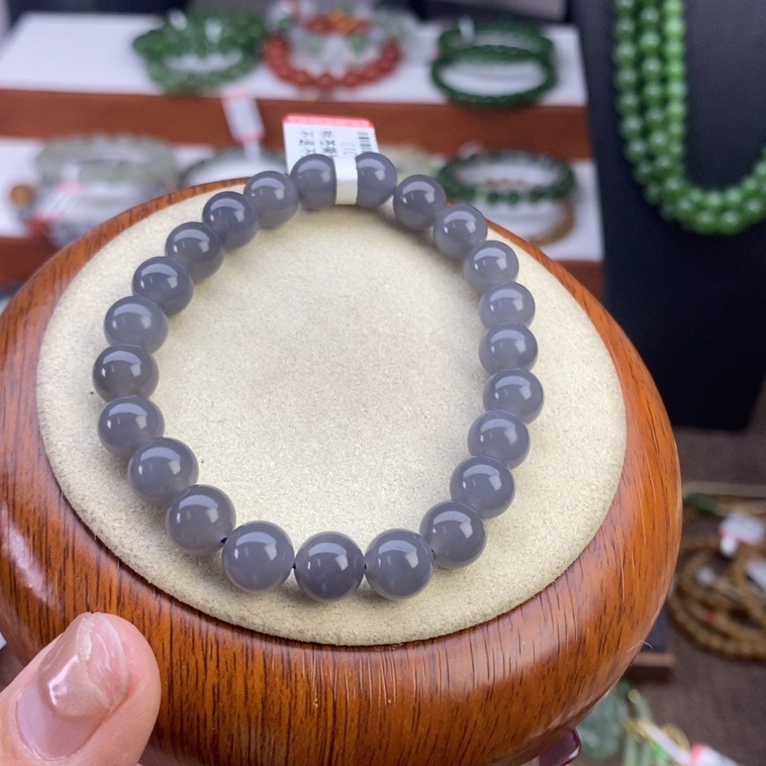 和田玉手串未镶嵌烟紫卡8
