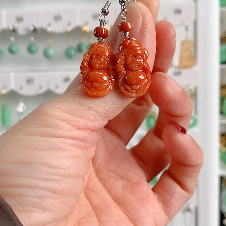 翡翠耳饰银S925镶嵌翡翠