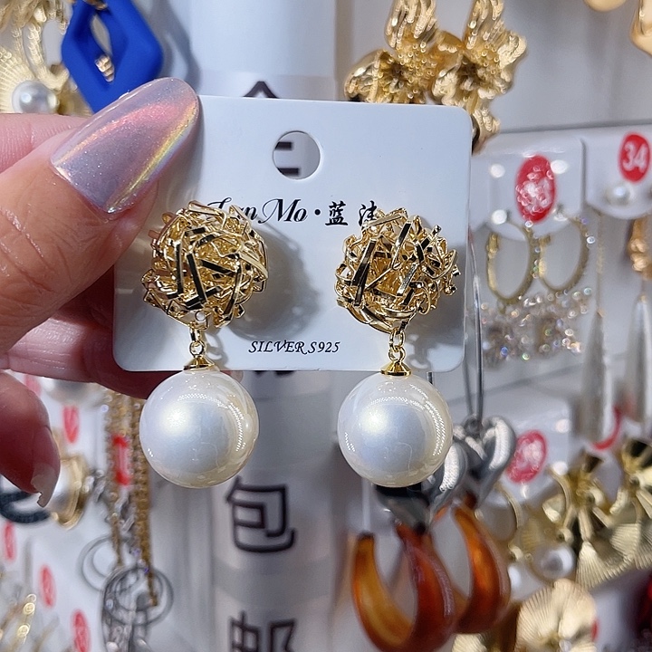 仿珍珠铁合金合金饰品耳钉39白色