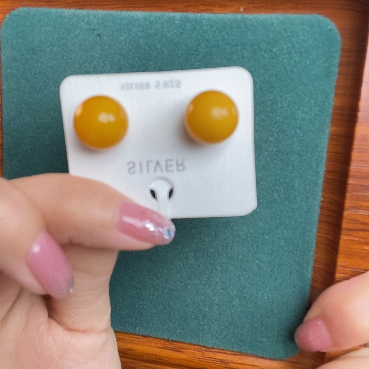 银S925镶嵌蜜蜡耳饰耳钉