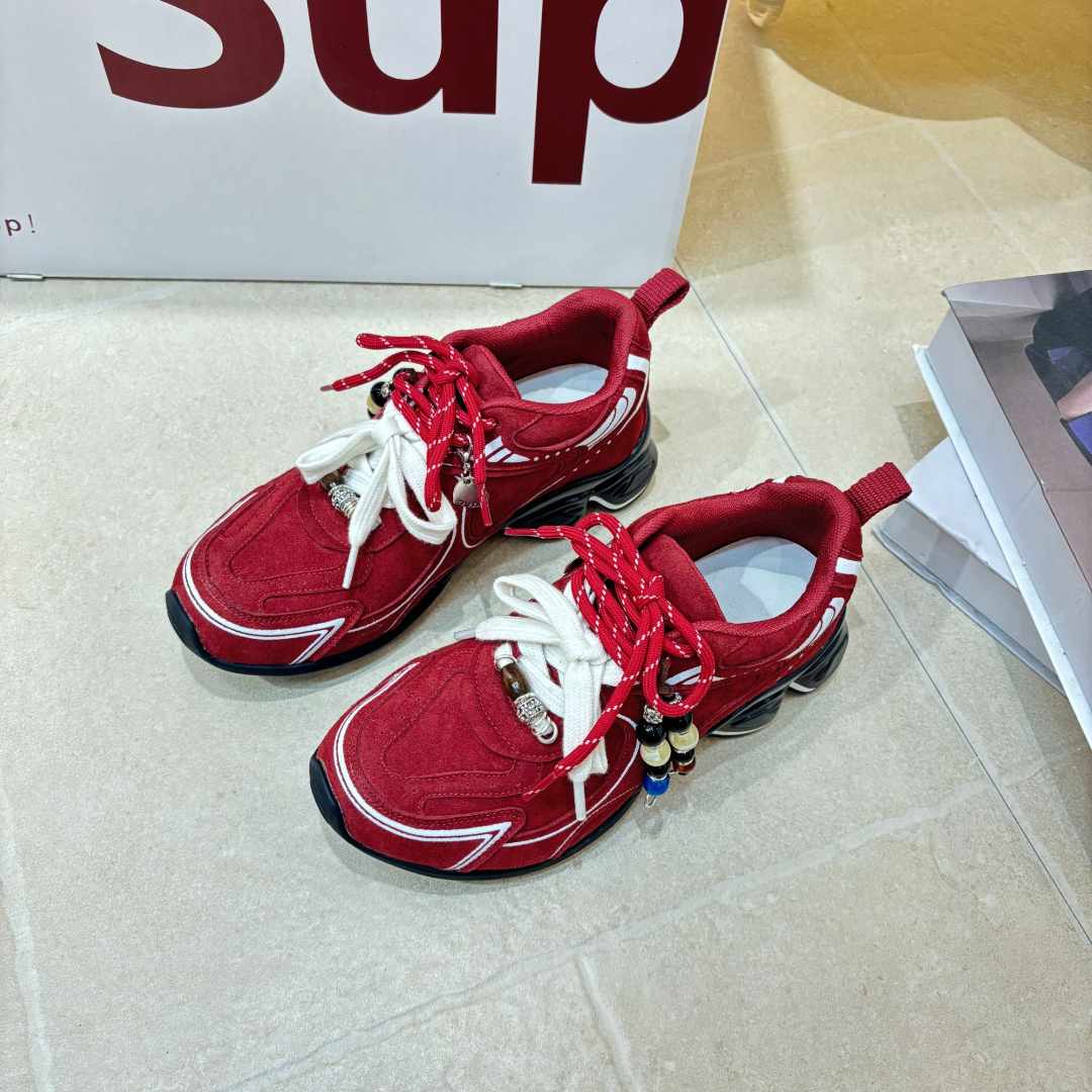 复古涡轮老爹鞋女款C2025秋季新款增高厚底德训鞋红色休闲鞋