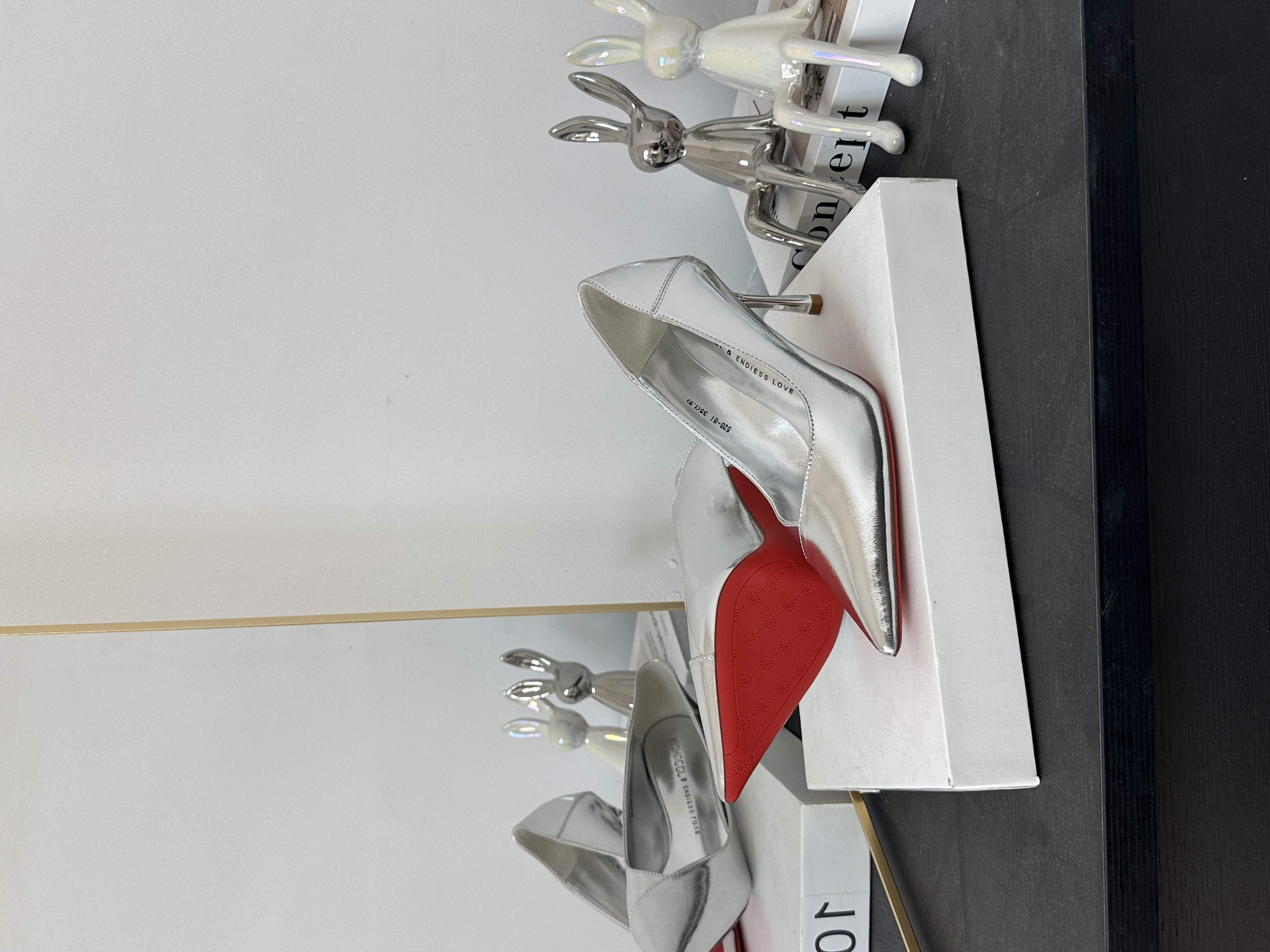 （7厘米）红底528-81银色细跟高跟鞋