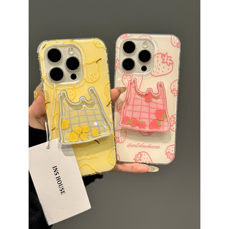 韩系购物袋草莓雪莉适用iphone16promax苹果15pr手机壳14摇摇乐13