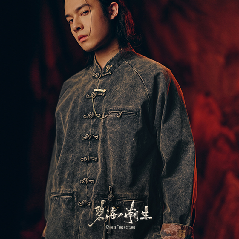 碧海潮生【陨石】秋冬新款中国风国潮新中式雪花水洗做旧唐装外套