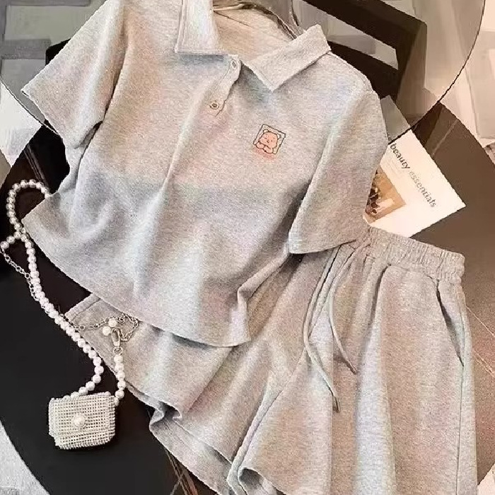 夏季1562#女童夏季套装新款洋气中大童时尚韩版休闲Polo领短袖两