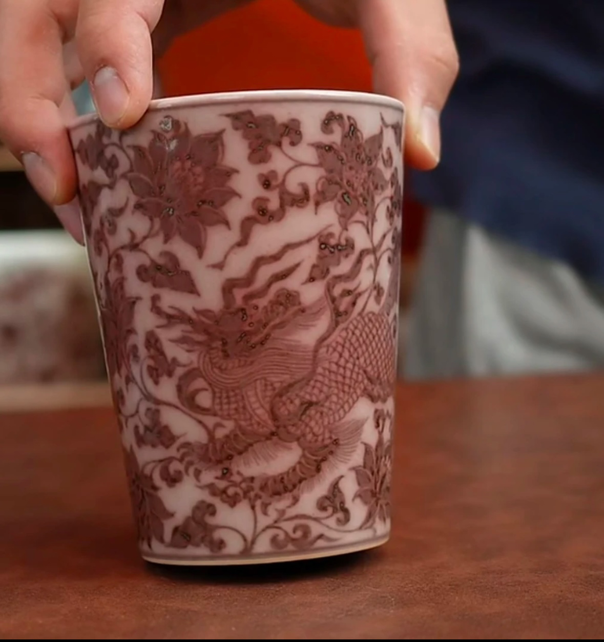 弘元珍藏釉里红麒麟追凤可乐杯（福利款）茶杯缠枝品茗杯茶具陶瓷