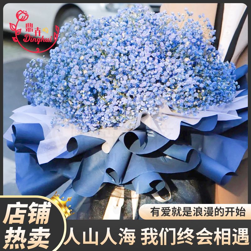 【晚风和你】蓝色满天星花束一束干花花束送闺蜜朋友