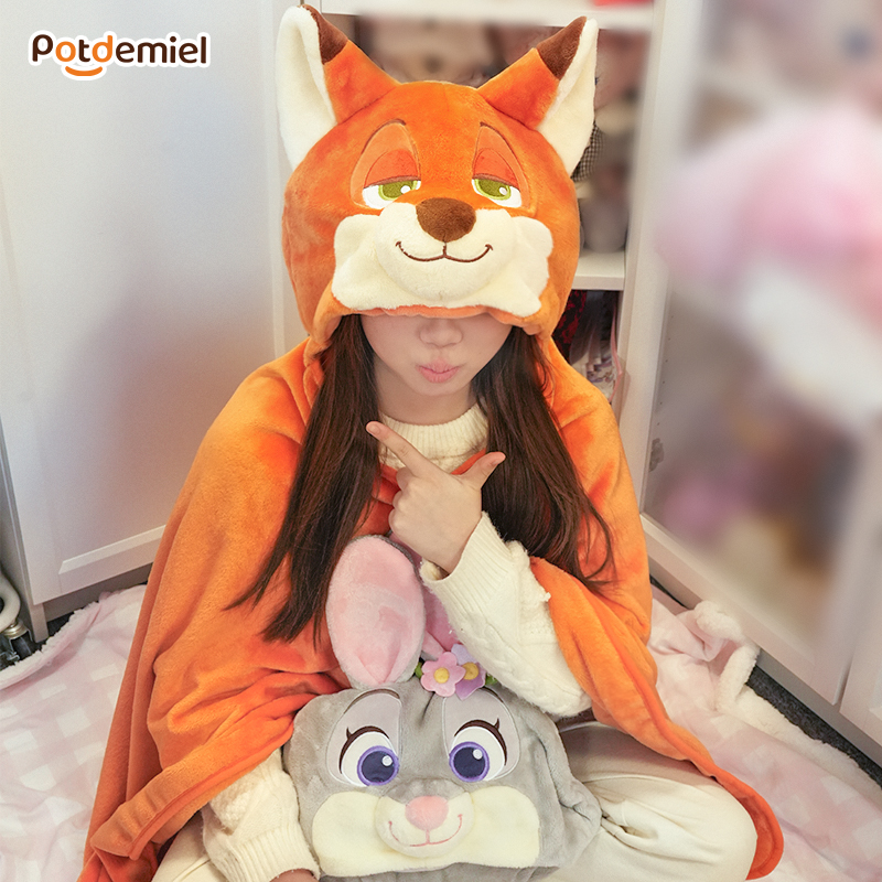 【疯狂动物城披毯】potdemiel蜂蜜罐迪士尼朱迪尼克连帽披肩午睡毯