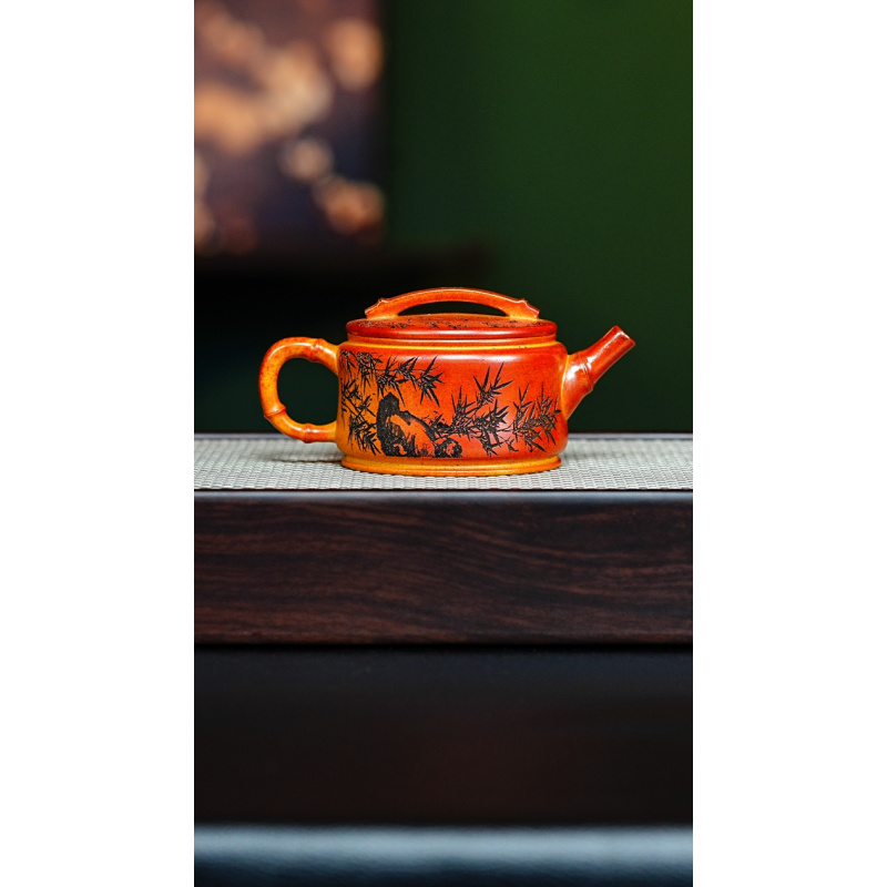 宜兴紫砂 竹段汉瓦 黄金段（火云烧） 吴国政h392