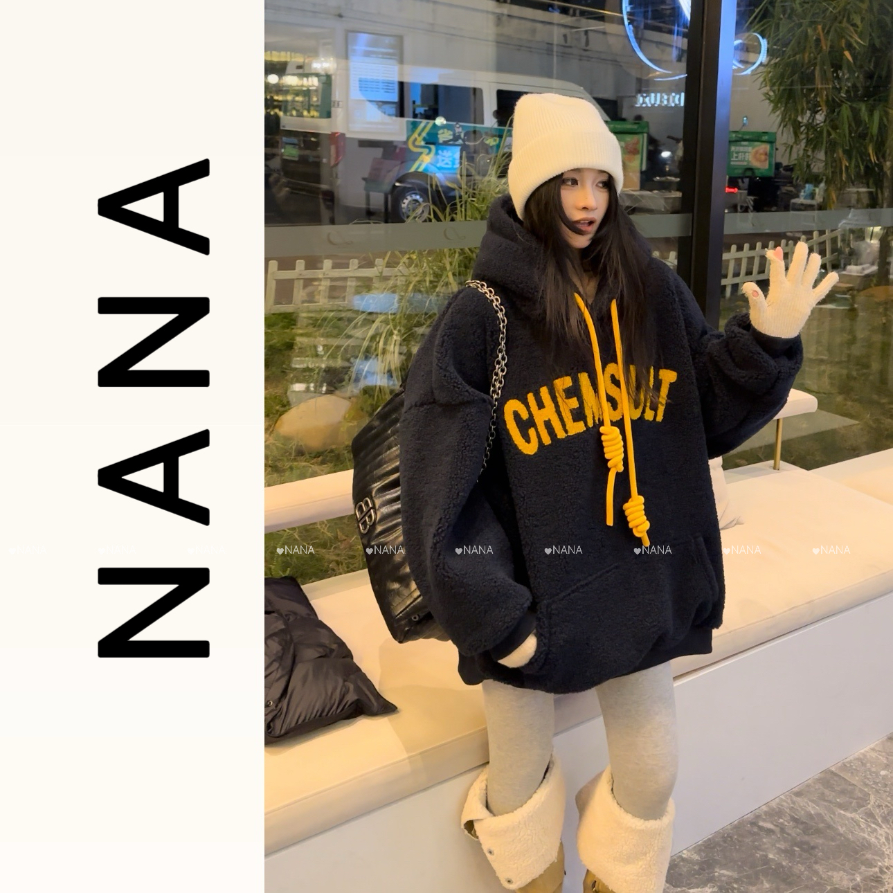 NANA STUDIO【卫衣加绒系列】摇粒绒加绒宽松撞色字母卫衣26531