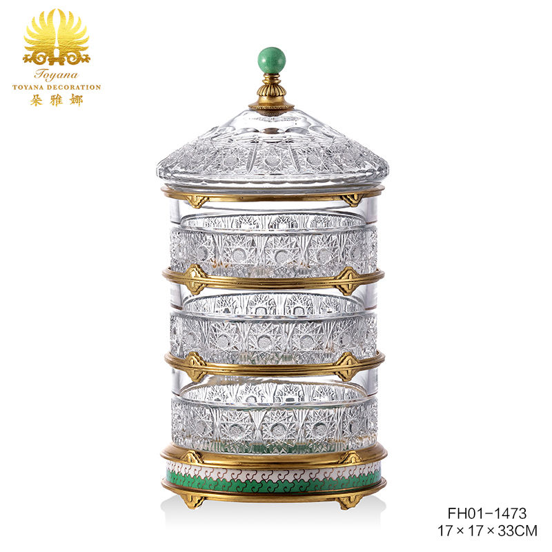 中法式三层水晶玻璃盖盒