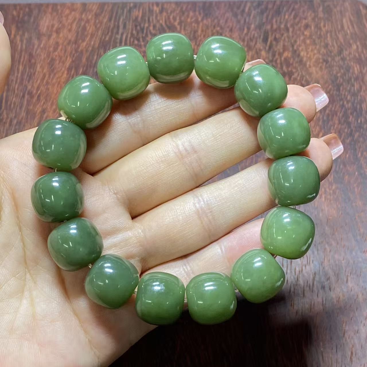 和田玉手工老型珠手串15*16
