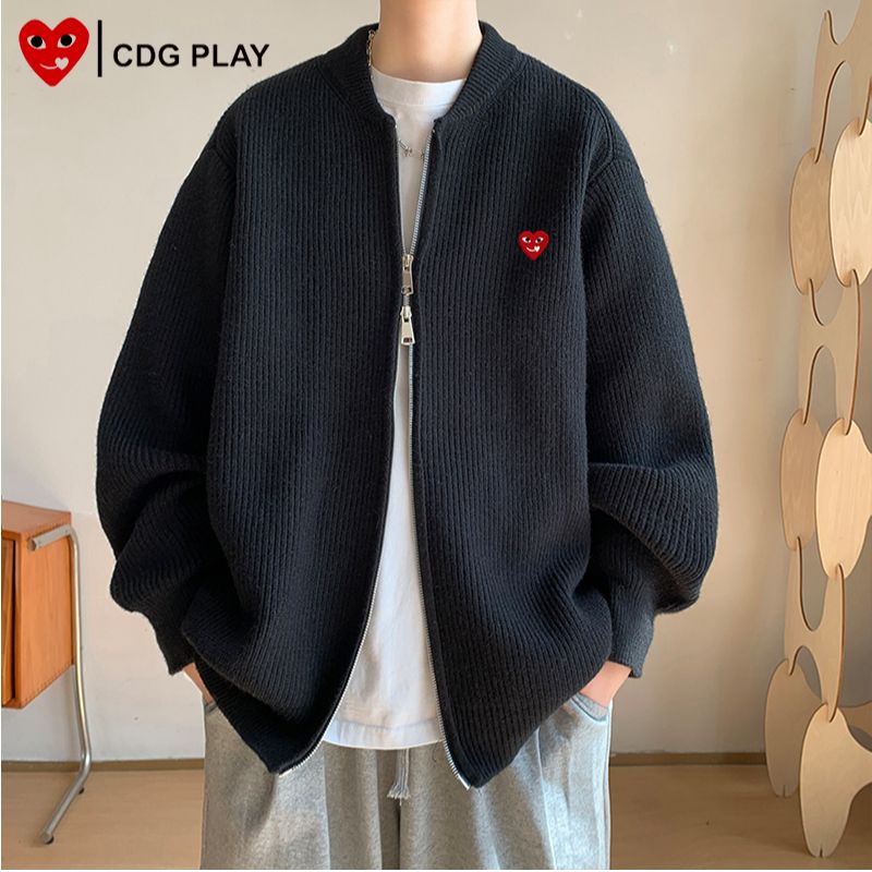CDG PLAY拉链开衫男2025秋冬新款百搭纯色情侣刺绣潮流外套女