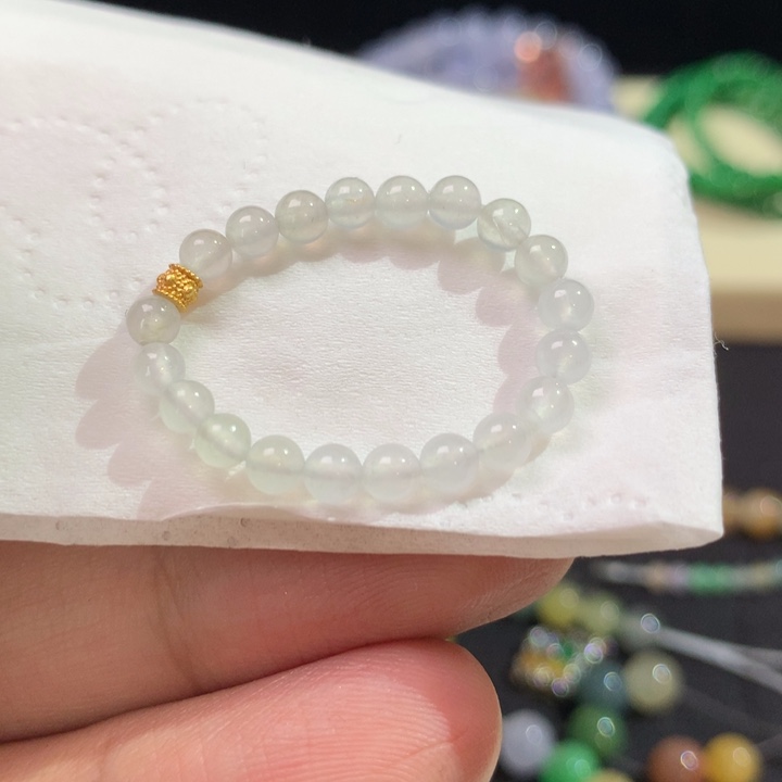 定制翡翠未镶嵌小米白冰戒指