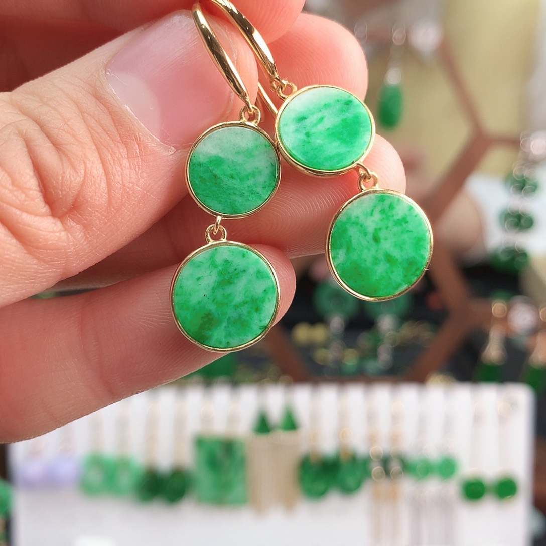 翡翠耳饰银S925镶嵌耳饰