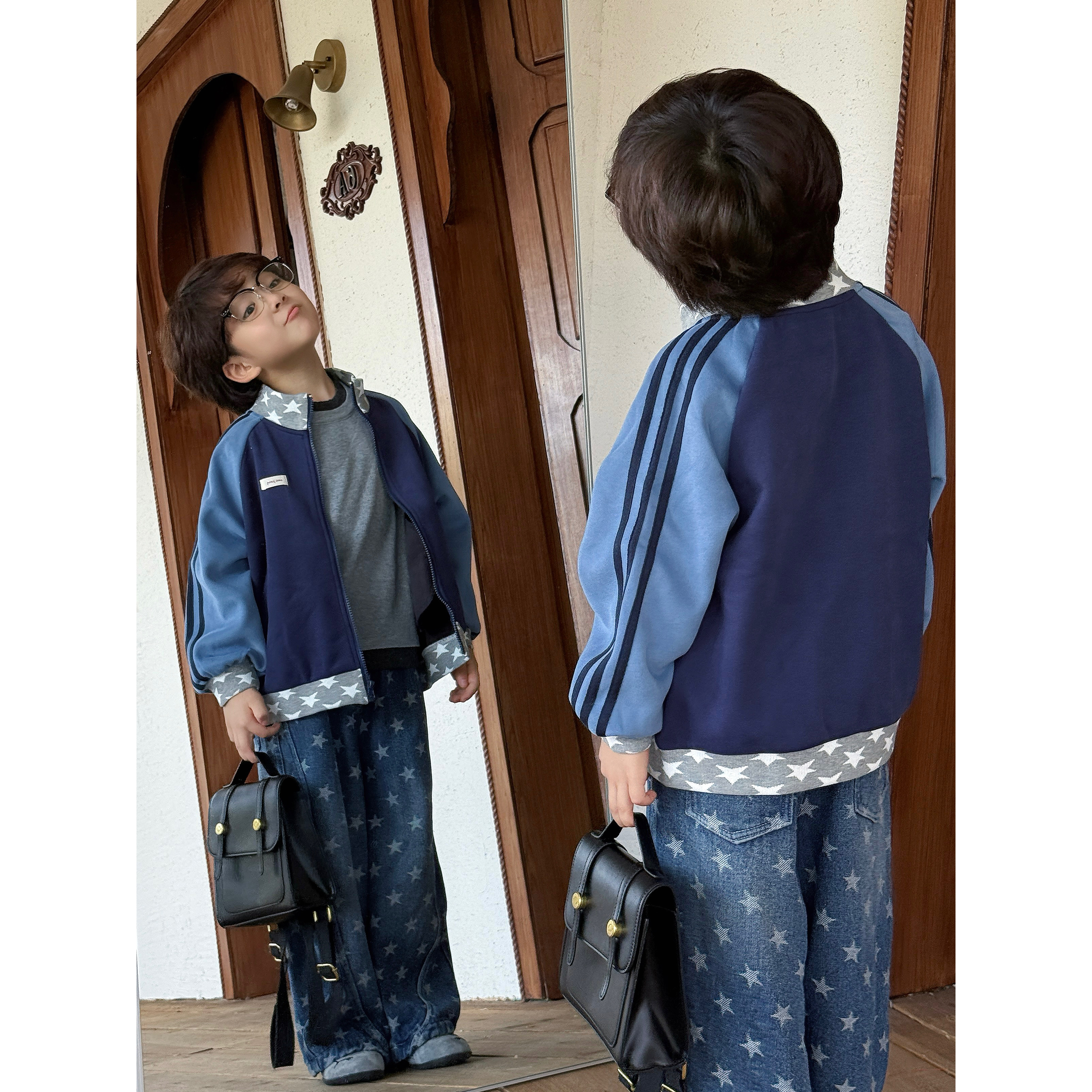 【现货】伟伟同款【快乐因子】2025秋冬星星印花撞色加绒外套WW0937