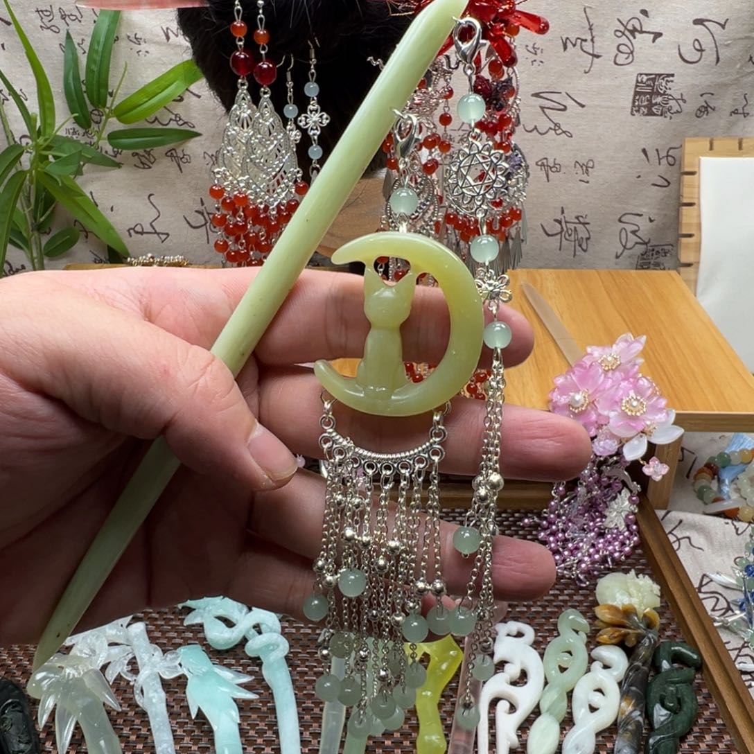 蛇纹石玉合金发饰