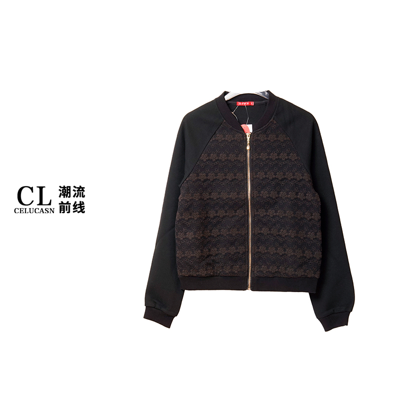 EAPF8750#春秋款POLO领粗花呢拼接刺绣短外套上衣