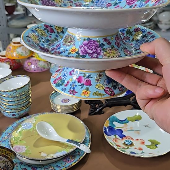 瓷片微瑕珐琅彩万花7.5寸2个果盘666666